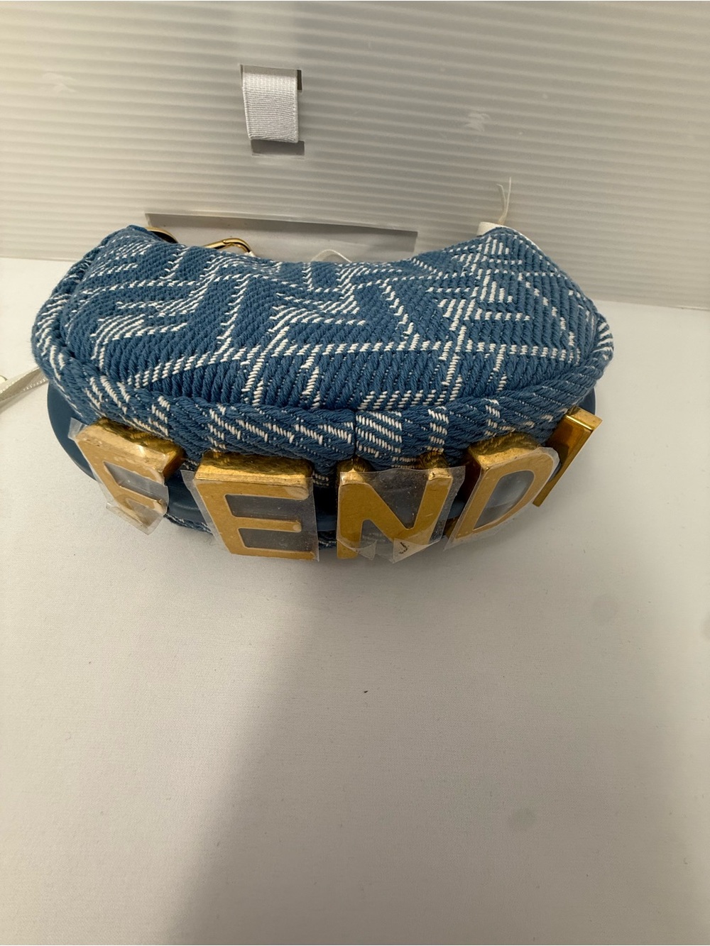 Fendi Blue Monogram Crescent Mini Bag with Gold Accents - Picture 2 of 5